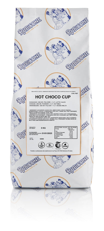 Premium Hot Chocolate Powder Mix - Hot Choco Cup - 3 KG Bag - Made in Italy by Rubicone - Canadian Distribution - Ships Free Within Canada on Orders Above CAD $199
