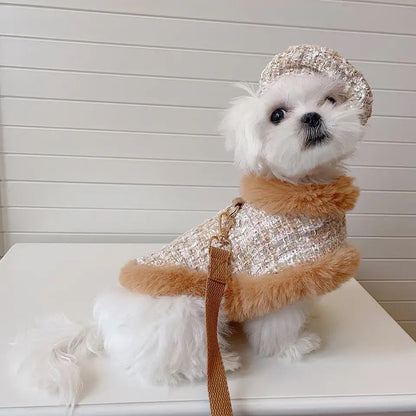 Dog Harness Hat & Leash Set | Cappuccino Tweed Dog Walking Set