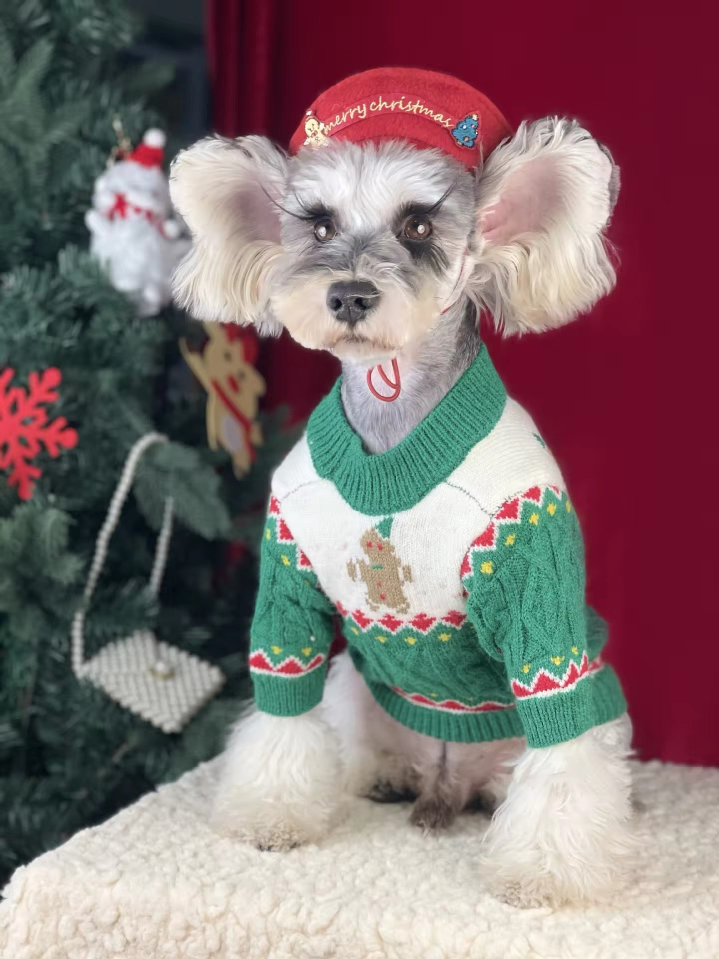 Gingerbread Christmas Dog Sweater – Holiday Knit Winter Outfit for Dogs