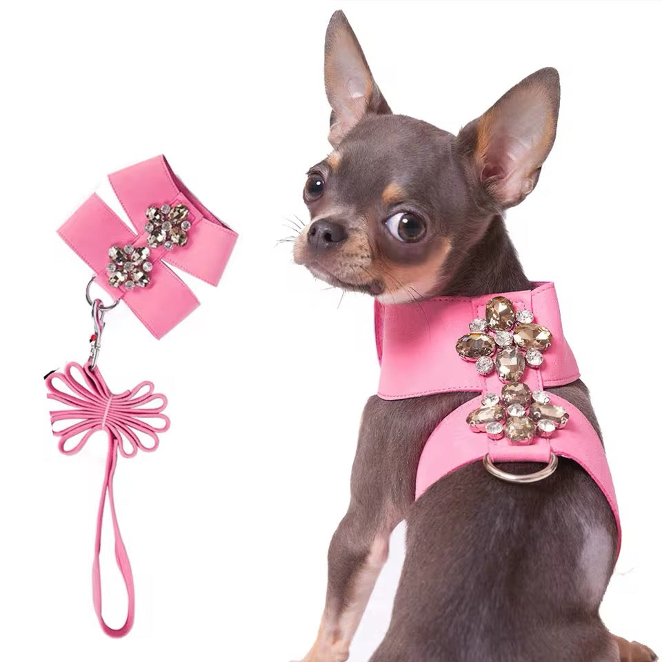 Brittany Dog Harness & Leash Set | Rhinestone Dog Walking Set