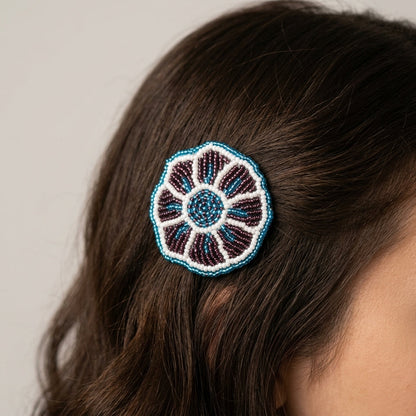 Dark Purple Beaded Flower Barrette