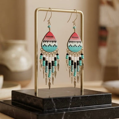 Small Sized Southwestern Red and Turquoise Teardrop Earrings