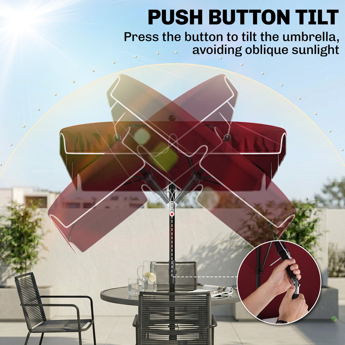 6.5x4ft Rectangle Patio Umbrella Aluminum Tilt Adjustable Garden Parasol Sun Shade Outdoor Canopy Beige