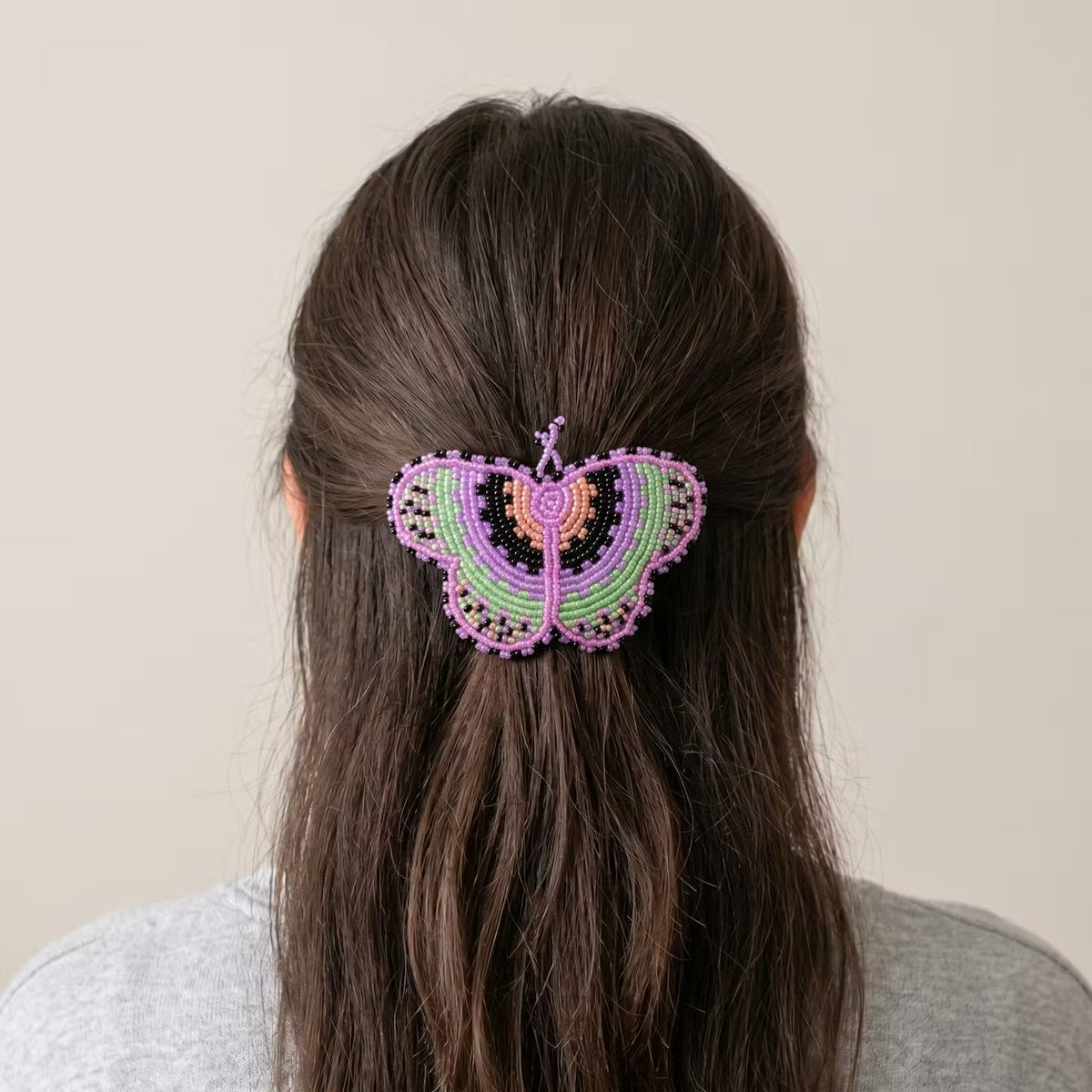 Pink Butterfly Beaded Barrette
