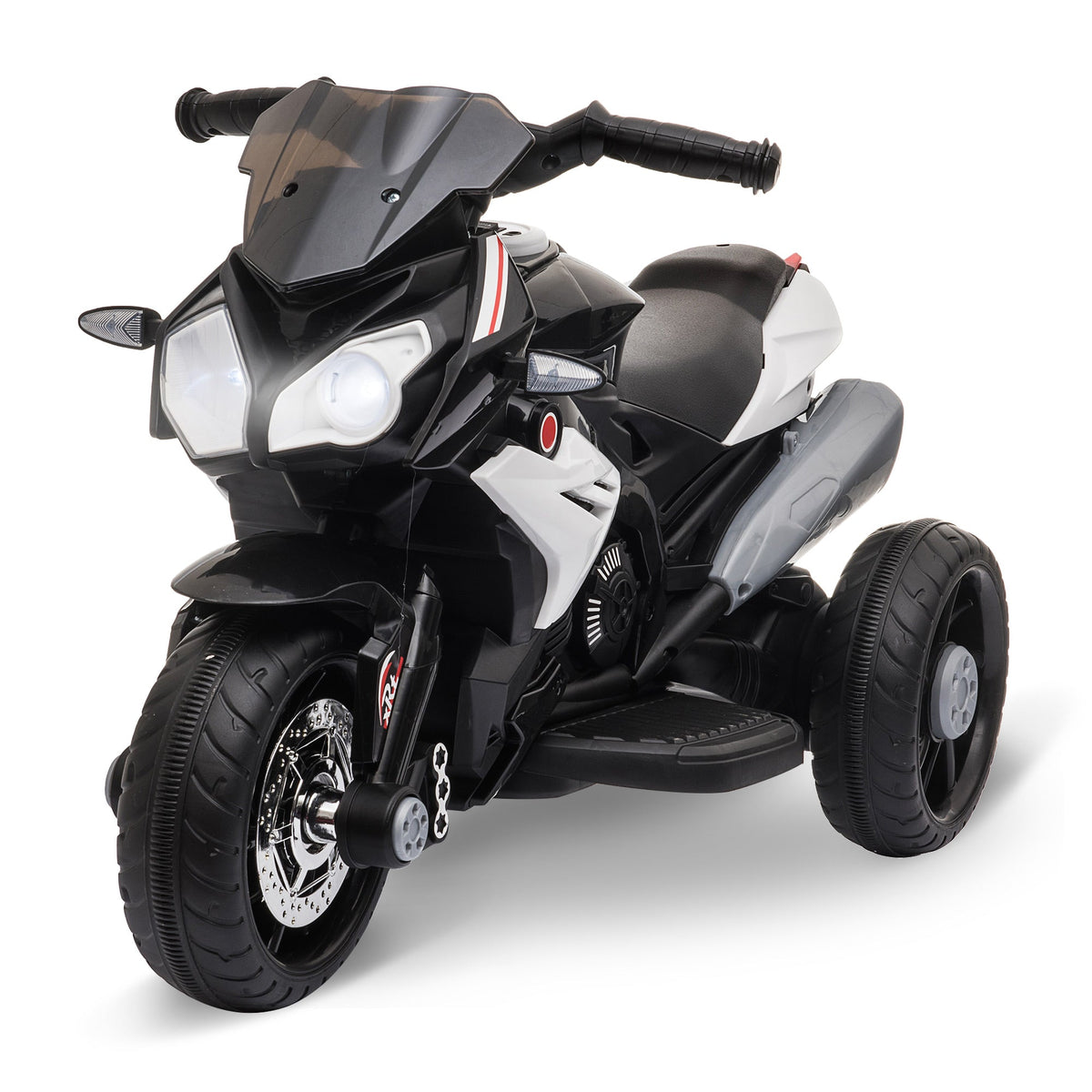 Kids Electric Motorcycle Ride-On Toy with 3 Wheels, Music, Horn, Lights, Black