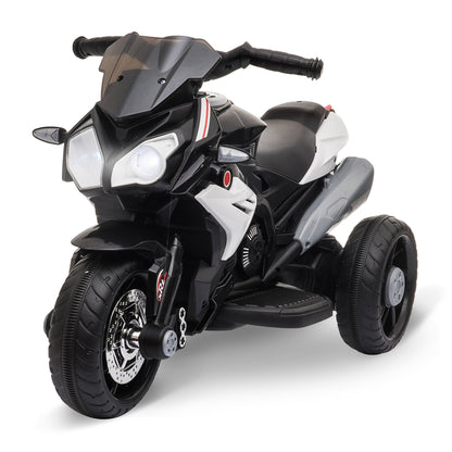Kids Electric Motorcycle Ride-On Toy with 3 Wheels, Music, Horn, Lights, Black