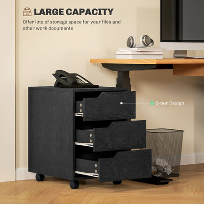 3 Drawer File Cabinet, Mobile Vertical Filing Cabinet with Wheels, Printer Stand with Storage for Home Office, Oak