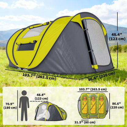 4 Person Camping Tent, Easy Pop Up Tent with Doors, Windows and Carry Bag, Automatic Setup Tent for Hiking, Blue