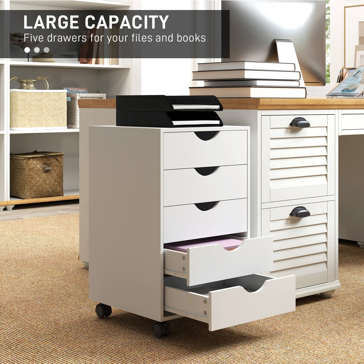 File Cabinet with 5 Drawer Wheels, 15.7" x 15.7" x 26.4", Black