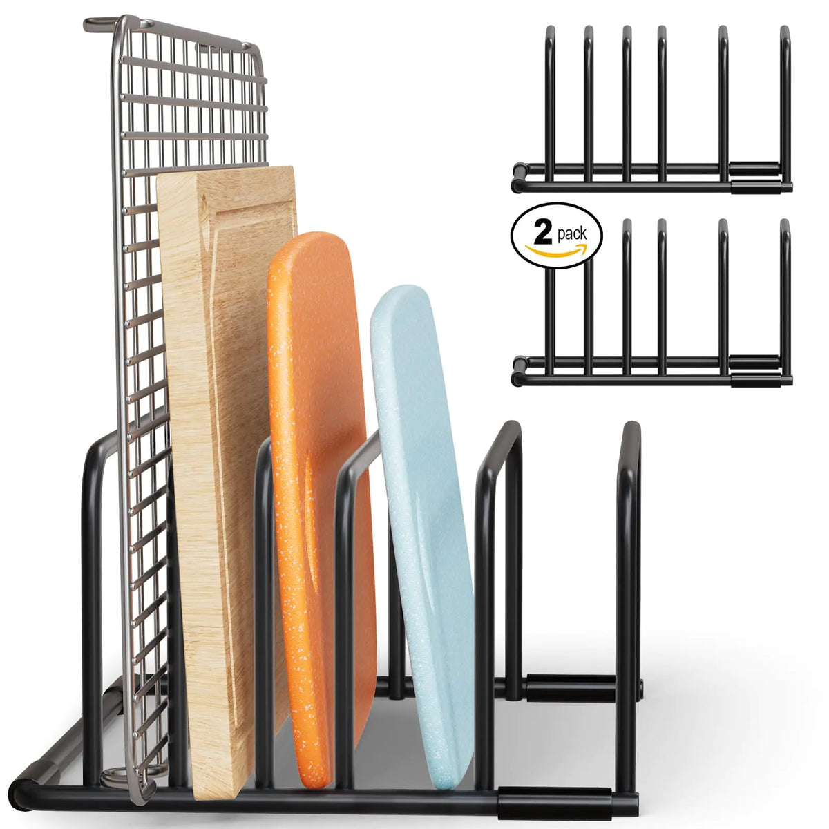 SAGLAU Heavy-Duty 5-Slot Cutting Board Organizer Rack Space-Saving Kitchen Storage for Cutting Boards Bakeware and Cookie Sheets