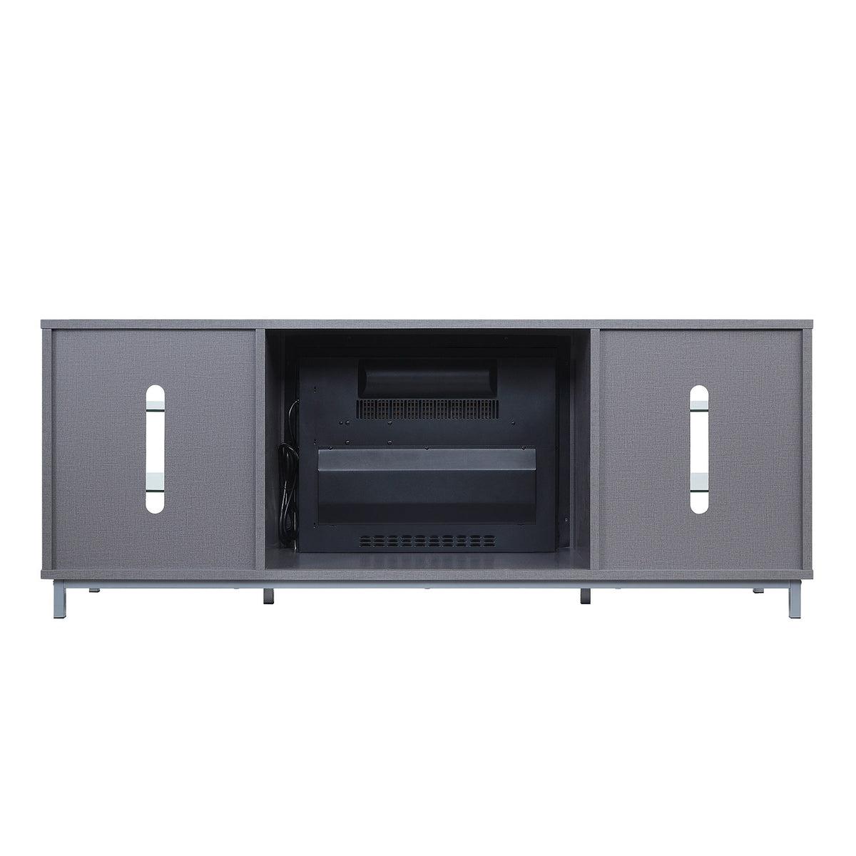 Firey 60" TV Stand/Fireplace with Glass Shelves - Grey Gloss