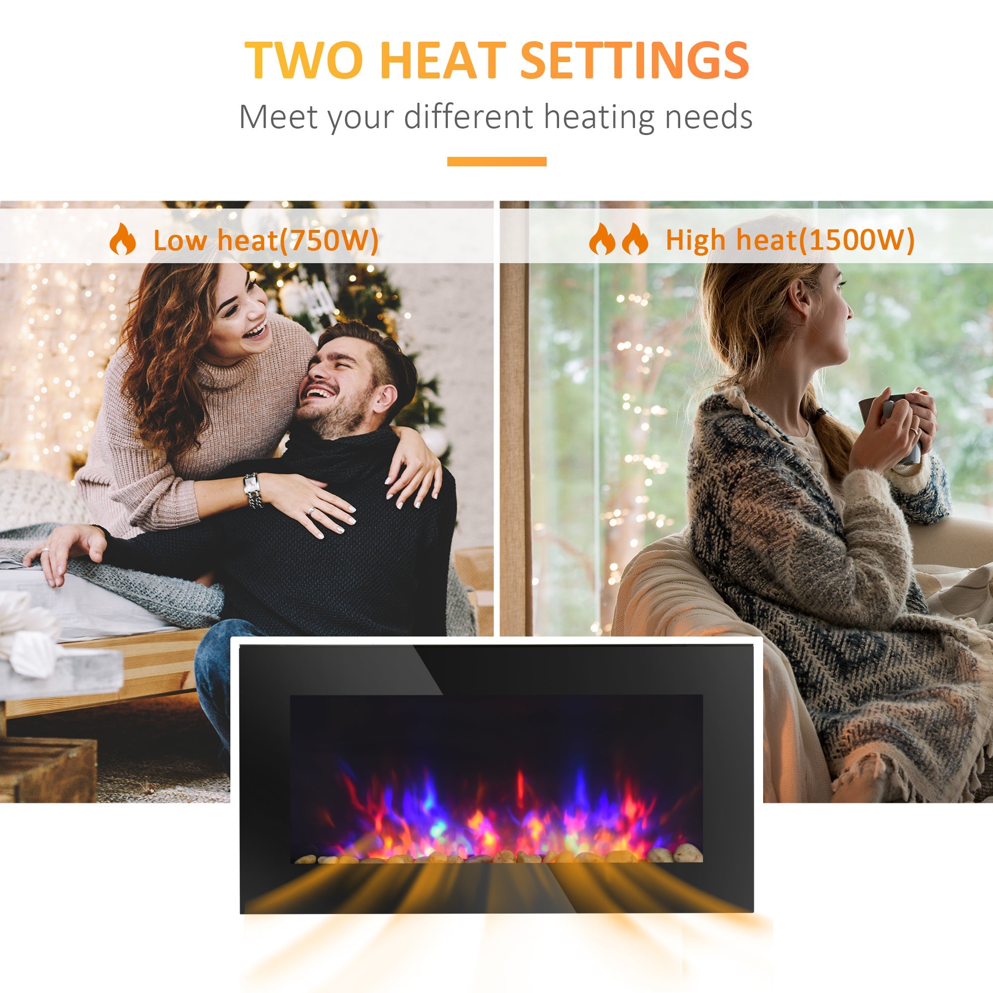 Marley 36" Thin Freestanding/Wall Mounted Electric Fireplace Heater with Eco Mode