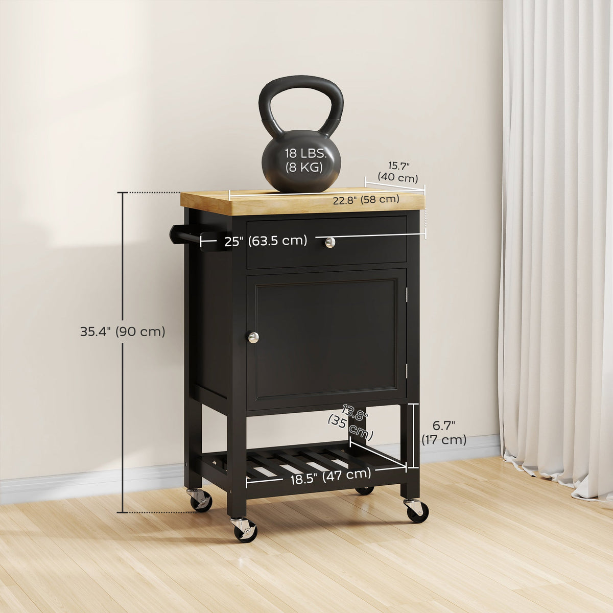 Kitchen Cart on Wheels, Rolling Kitchen Island Cart with Wood Top, Towel Rack, Drawer and Shelf for Dining Area, Grey