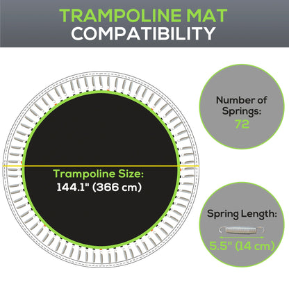 Trampoline Mat Replacement with Spring Pull Tool and 72 V-Hooks, Fits 12ft Trampoline, Using 5.5" Springs, Green