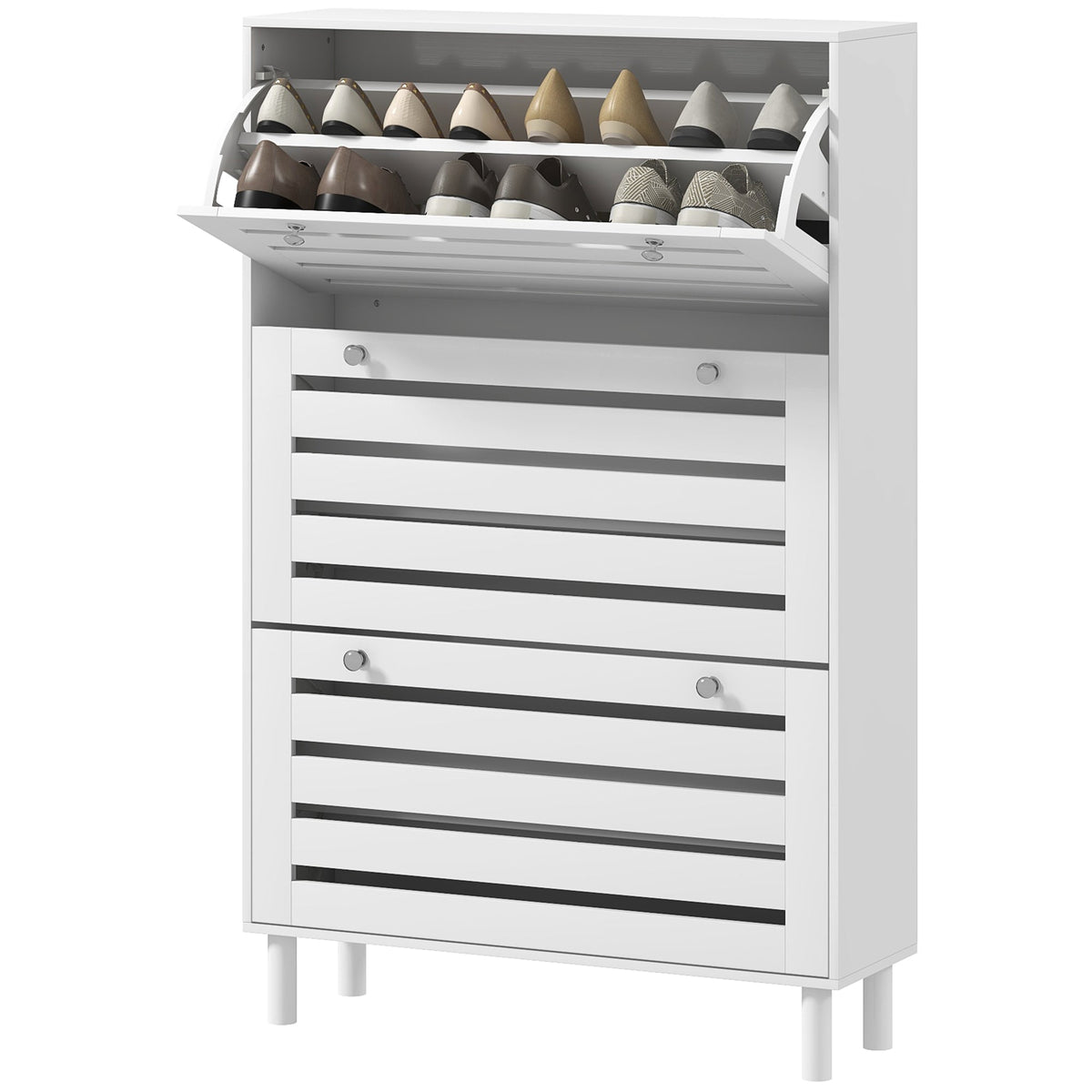 Narrow Shoe Storage Cabinet, 3 Flip Drawers, Adjustable Shelves, 18-24 Pairs Capacity, Black