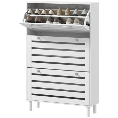 Narrow Shoe Storage Cabinet, 3 Flip Drawers, Adjustable Shelves, 18-24 Pairs Capacity, Black