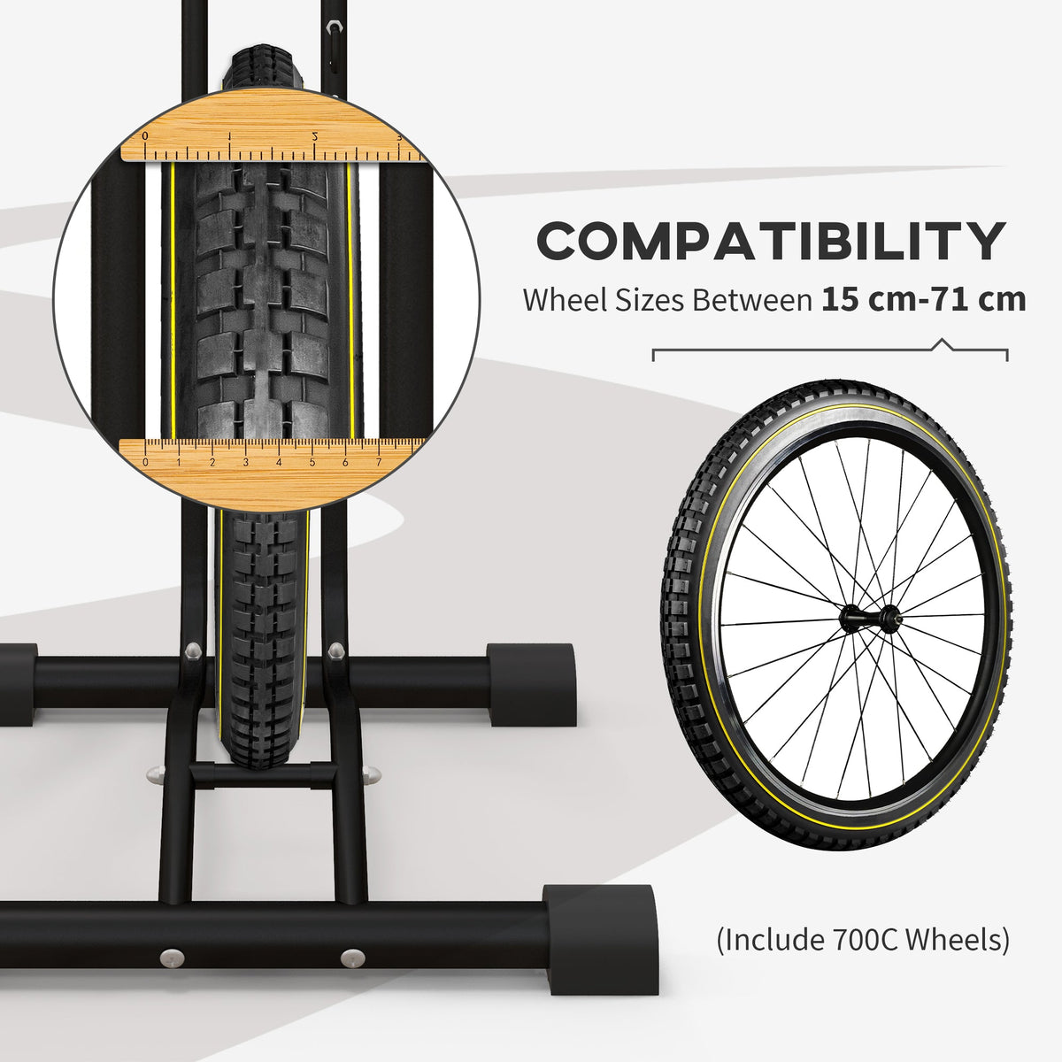 Vertical & Horizontal Bike Rack Bicycle Storage Stand with Adjustable Hooks, Fits 6"-28" and 700c Bikes
