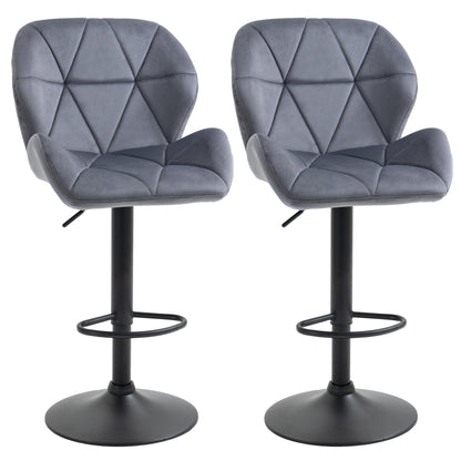 Bar Stool Set of 2 Fabric Adjustable Height Armless Upholstered Counter Chairs with Swivel Seat, Black