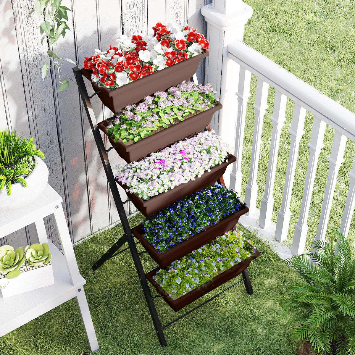 5-Tier Raised Garden Bed with 5 Planter Box, Outdoor Plant Stand Grow Containers with Leaking Holes, Black