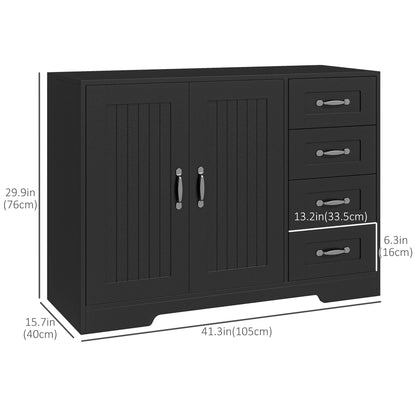 Modern Sideboard Buffet Cabinet with Drawers and Beadboard Door Cupboard Kitchen Storage Cabinet White