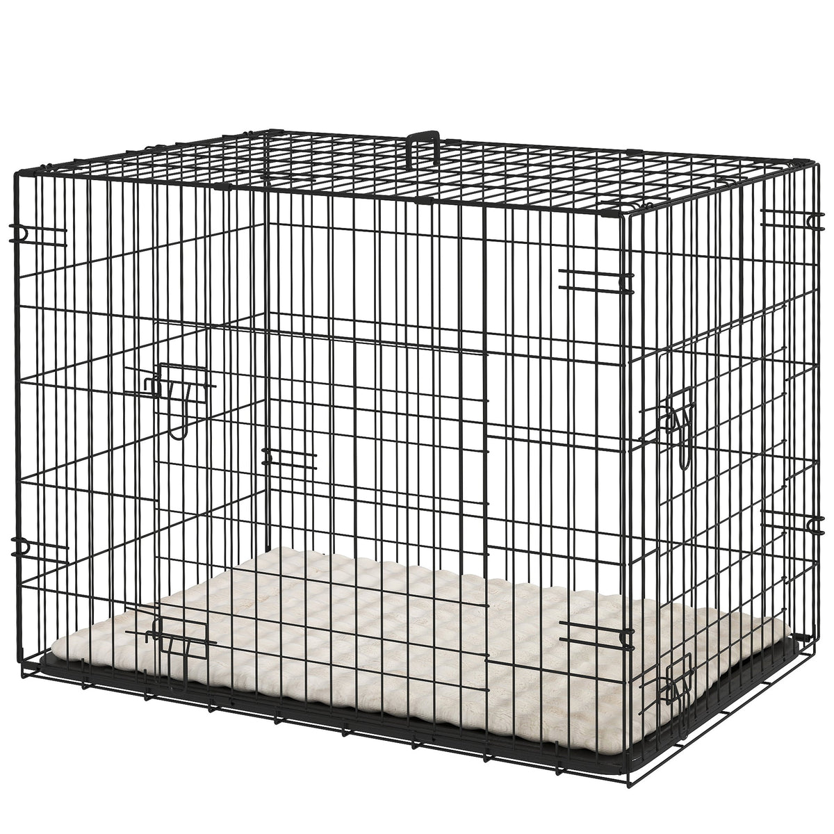 24" Dog Crate with 2 Doors, Folding Metal Dog Cage with Soft Cushion, Removable Tray, Handle for Extra Small Dogs, Black