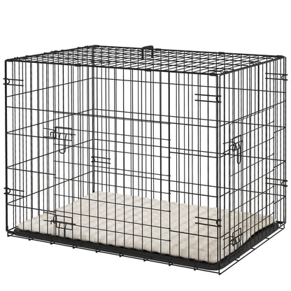 24" Dog Crate with 2 Doors, Folding Metal Dog Cage with Soft Cushion, Removable Tray, Handle for Extra Small Dogs, Black