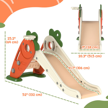 3 in 1 Foldable Toddler Slide with Basketball Hoop, Climber, for 1-3 Years Old, Orange