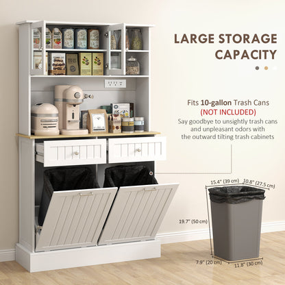 Kitchen Cabinet with Charging Station, 2 Tilt Out Cabinets, Microwave Stand, Freestanding Kitchen Pantry Cabinet, Black