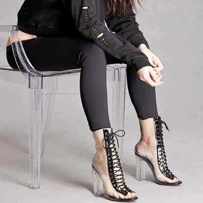 Lace Up Transparent Block Heels