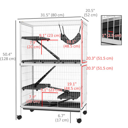 5-Tier Rolling Small Animal Cage, Deluxe Guinea Pig Cage, Ferret Cage for Mink Chinchilla Kitten Rabbit, Grey