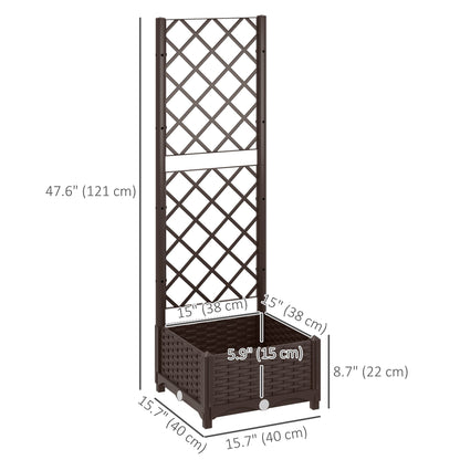 Raised Garden Bed with Trellis, Plastic Raised Flower Bed with Drainage Holes and Drain Plugs, 16" x 16" x 48"