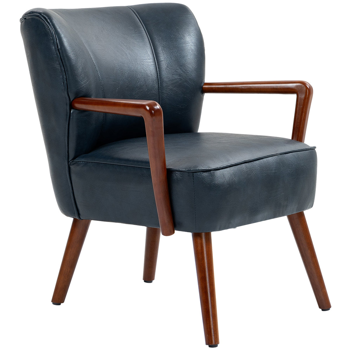 Accent Chair, Modern Armchair, Faux Leather Upholstered Living Room Chair with Wood Legs and Wide Padded Seat, Black