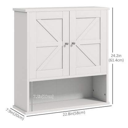 Farmhouse Bathroom Medicine Cabinet, Wall Cabinet with Barn Doors, and Adjustable Shelf for Laundry Room, Black
