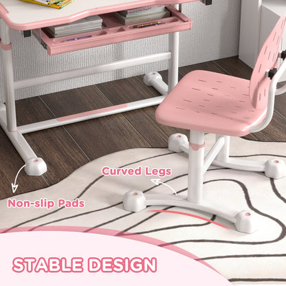 Height Adjustable Kids Desk and Chair Set with Tilt Desktop, Large Writing Board, Storage Drawer, Book Stand, Grey