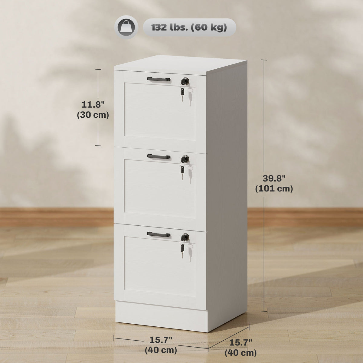 Vertical Filing Cabinet with 2 Drawers, Lock, File Cabinet for Home Office, A4 and Letter Size Files, White
