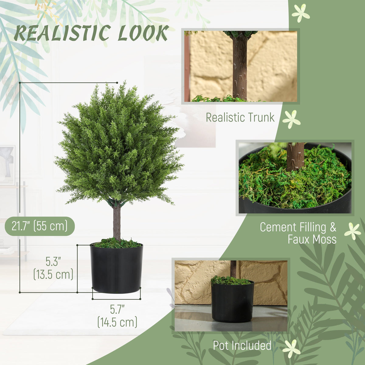 Decorative Artificial Plants, Cedar Topiary Trees in Pots, Fake Plants for Home Indoor outdoor Decor, Green