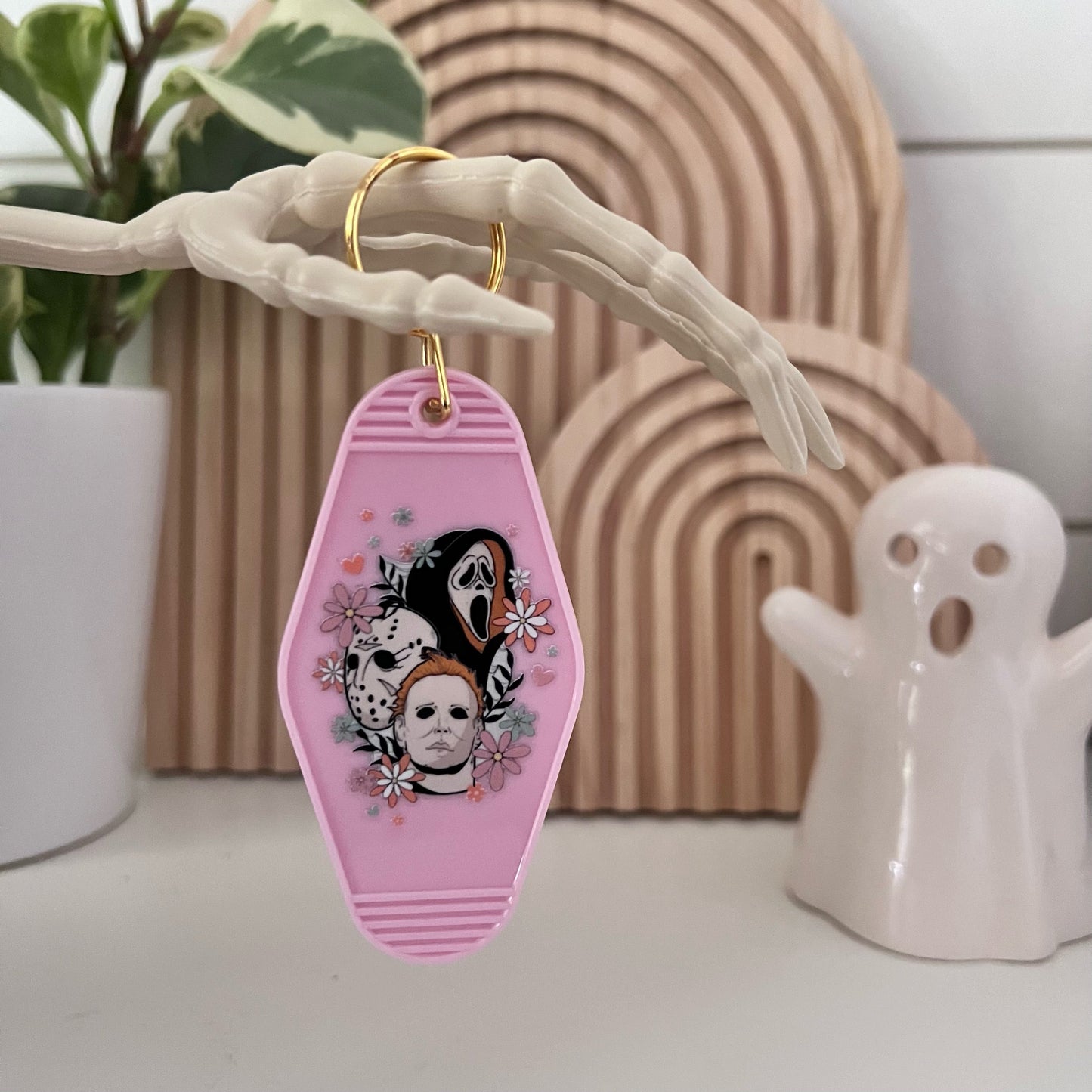 Floral Halloween Serial Killers Motel Keychain