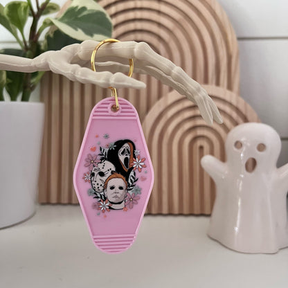 Floral Halloween Serial Killers Motel Keychain