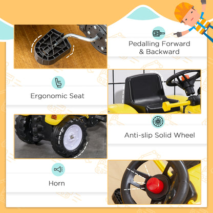 Ride on Tractor for Kids, Pedal Construction Car with Front Loader Digger for 3 Years Old, Yellow