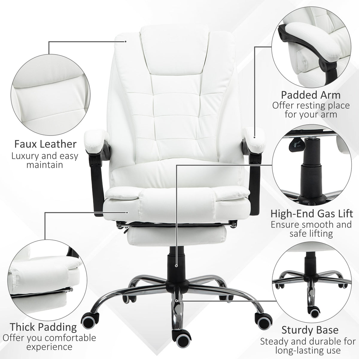 Ergonomic Office Chair with Back Support, PU leather Executive Office Chair with High Back, Retractable Footrest, Black