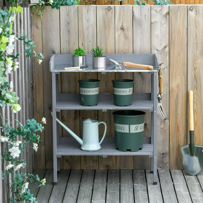 Outdoor Garden Wooden Potting Bench Work Station Table Tool Storage Shelf w/ Hooks, Natural