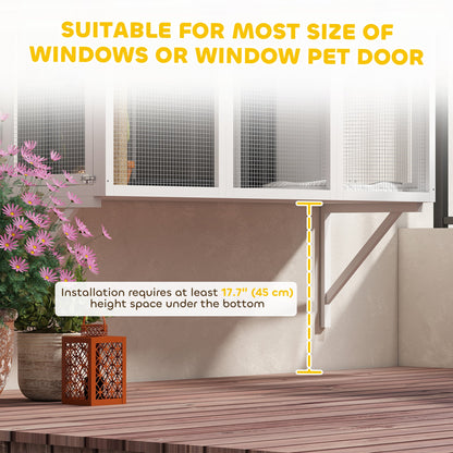 Wooden Catio Outdoor, Cat Window Box Enclosure for 2-3 Large Cats with 2 Jumping Platforms & Scratching Post, Grey