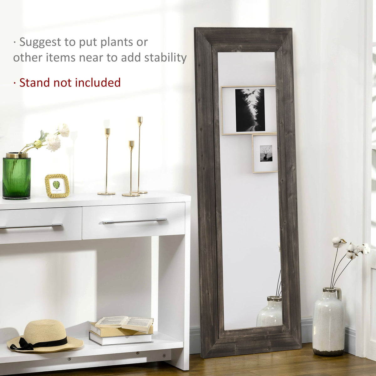 59" x 23.5" Full Length Mirror, Farmhouse Wall Mount and Leaner Floor Mirror, Vertical and Horizontal for Bedroom, Dark Brown