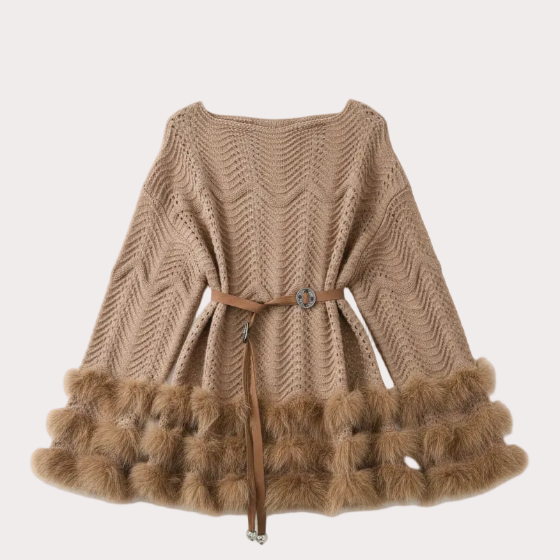 Fur Belted Mini Dress
