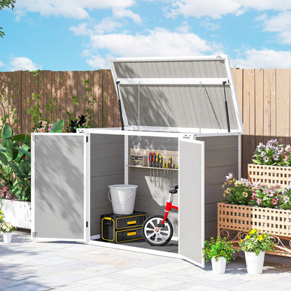 41 Cu. Ft. Outdoor Storage Shed, Outdoor Horizontal Trash Can Storage with Chain Lid, Lockable Storage Box, Grey