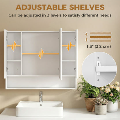 Wall Mounted Bathroom Medicine Cabinet with Mirror and Adjustable Shelves, Grey