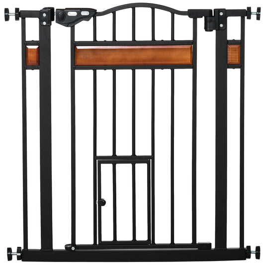 29.1''-31.5'' Extra Wide Dog Gate with Cat Door, 30"H Stair Gate with Extension, Wall Cups, Pressure Fit, Auto Close, Double Locking, for Doorways, Hallways, Stairs, Black