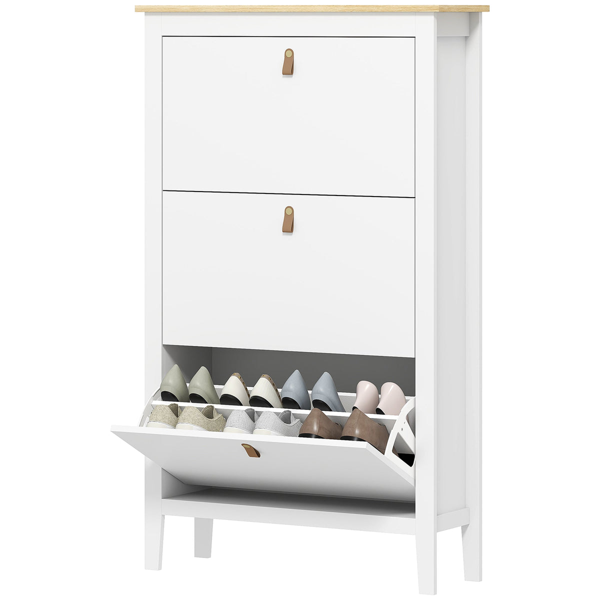 Narrow Shoe Cabinet with 2 Flip Drawers, Adjustable Shelves for Entryway, Holds 10-14 Pairs, White