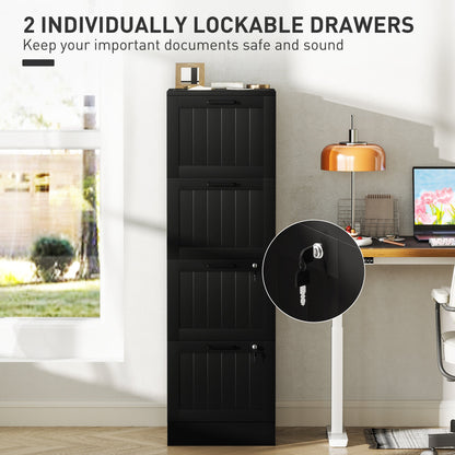 2 Drawer Filing Cabinet with Lock, Office Storage Cabinet with Adjustable Hanging Bars for A4 Letter Size Files, Black