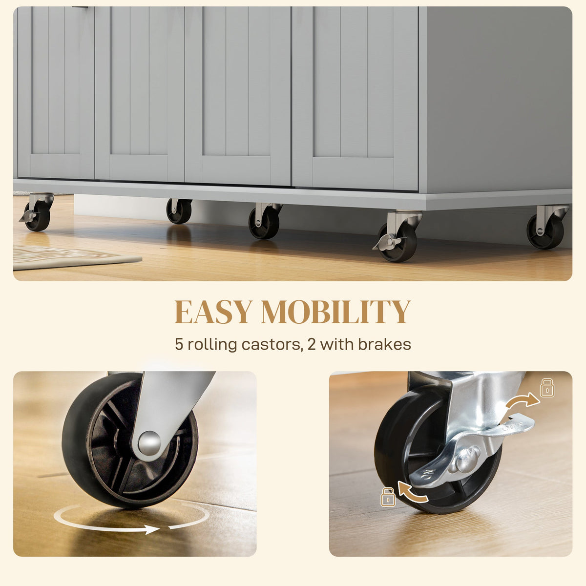 Modern Rolling Kitchen Island Cart with Drawers, Natural Wood Top, Towel Rack, Door Storage Cabinet, Black